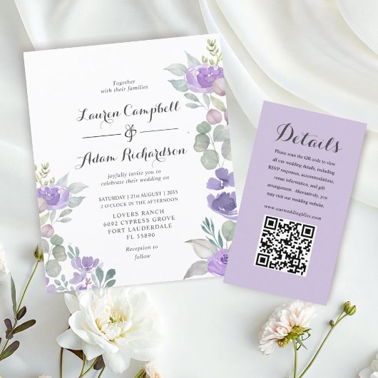 Lila Blumen- und Foliage Hochzeitseinladung