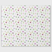 Lila Blumen und Foliage Muster Geschenkpapier (Flach)