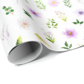Lila Blumen und Foliage Muster Geschenkpapier (Rolleneckpunkt)