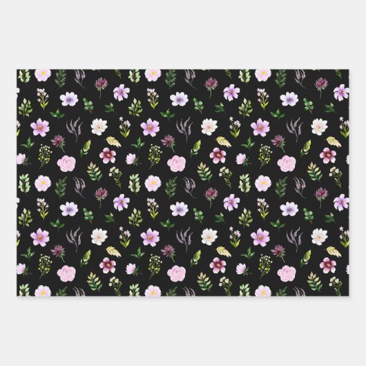 Lila Blumen und Foliage Muster Geschenkpapier Set (Vorderseite 3)