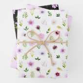 Lila Blumen und Foliage Muster Geschenkpapier Set (Beispiel)