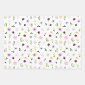 Lila Blumen und Foliage Muster Geschenkpapier Set (Vorderseite)