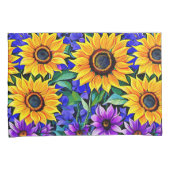 Lila Blumen und gelbe Sonnenblumen Kissenbezug (Vorderseite-Rechts)