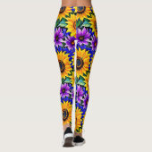 Lila Blumen und gelbe Sonnenblumen Leggings (Rückseite)