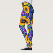 Lila Blumen und gelbe Sonnenblumen Leggings (Links)