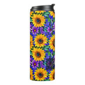 Lila Blumen und gelbe Sonnenblumen Personalisiert Thermosbecher (Nach links gedreht)