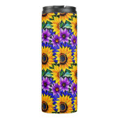 Lila Blumen und gelbe Sonnenblumen Personalisiert Thermosbecher (Rückseite)