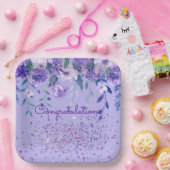 Lila Blumen und Glitzer Papier Teller (Party)