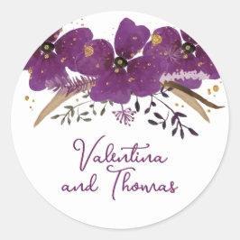 Lila Blumen und Gold Glitzer Runder Aufkleber