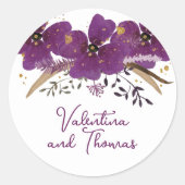 Lila Blumen und Gold Glitzer Runder Aufkleber (Vorderseite)