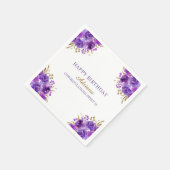 Lila Blumen und Gold Leaf Happy Birthday Party Serviette (Ecke)