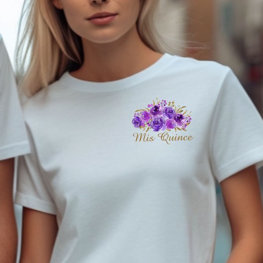 Lila Blumen und Gold Leaf Mis Quince T-Shirt