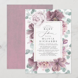 Lila Blumen und Grün Elegante Babyparty Einladung
