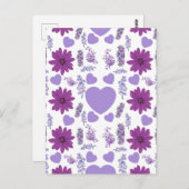 Lila Blumen und Herz nahtlos Muster Postkarte (Vorne/Hinten)