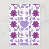 Lila Blumen und Herz nahtlos Muster Postkarte (Vorderseite)