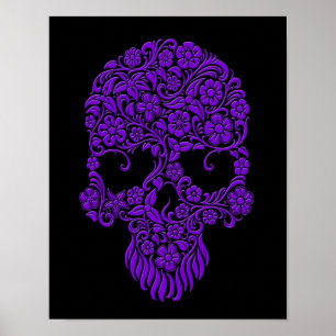 Lila Blumen und Reben Skulptur auf schwarz Poster