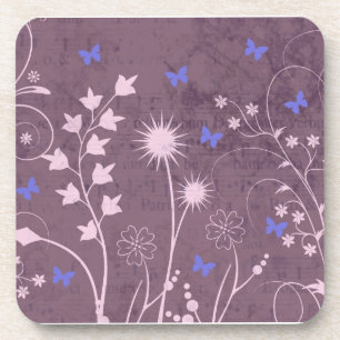 Lila Blumen- und Schmetterling-Set mit 6 Untersetz Untersetzer