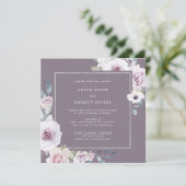 Lila Blumen- und Silber-Rahmen-Hochzeit Einladung (Stehend Vorderseite)