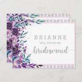 Lila Blumen und Silber werden Sie meine Brautjungf Einladung (Vorne/Hinten)