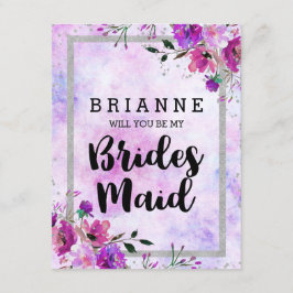 Lila Blumen und Silber werden Sie meine Brautjungf Einladung