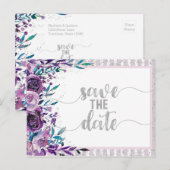 Lila Blumen- und Silberhochzeit Sichern Sie das Da Ankündigungspostkarte (Vorne/Hinten)