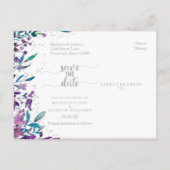 Lila Blumen- und Silberhochzeit Sichern Sie das Da Ankündigungspostkarte (Rückseite)