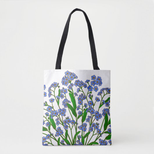 Lila Blumen, vergessen Sie mich nicht Wildblume Tasche (Vorderseite)