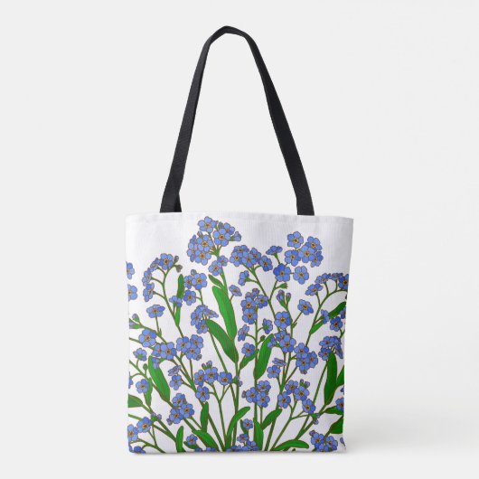Lila Blumen, vergessen Sie mich nicht Wildblume Tasche (Rückseite)