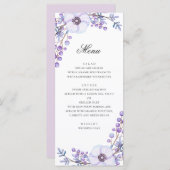 Lila Blumen. Violett-Hochzeitsessen Menükarte (Vorne/Hinten)