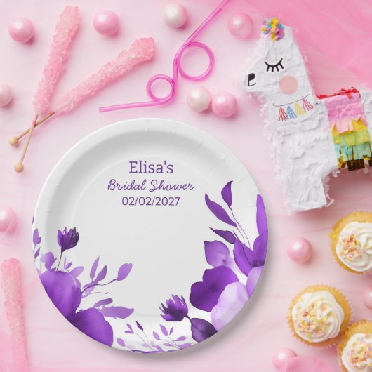 Lila Blumen Wasserfarben-benutzerdefiniertes Braut Pappteller (Party)