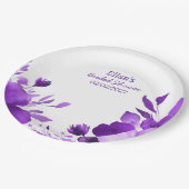 Lila Blumen Wasserfarben-benutzerdefiniertes Braut Pappteller (Schrägansicht)