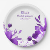 Lila Blumen Wasserfarben-benutzerdefiniertes Braut Pappteller (Vorderseite)