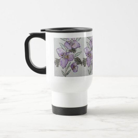Lila Blumen Wasserfarben Design Reisebecher (Links)