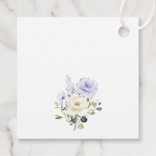 Lila Blumen, weiße Blume, Boho, Babydusche Geschenkanhänger (Rückseite)