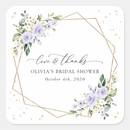 Lila Blumen, weiße Blume, Boho, Brautparty Quadratischer Aufkleber (Vorderseite)