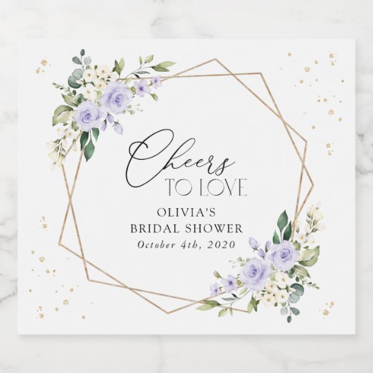 Lila Blumen, weiße Blume, Boho, Brautparty Schaumweinetikett (Einzelnes Label)