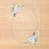 Lila Blumen, weiße Blume, Boho, Hochzeit Acryleinladungen (Vorderseite)