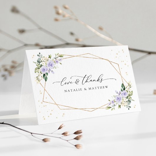 Lila Blumen, weiße Blume, Boho, Hochzeit Dankeskarte