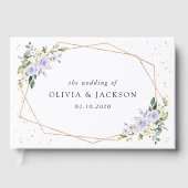 Lila Blumen, weiße Blume, Boho, Hochzeit Gästebuch (Vorderseite)
