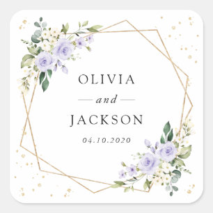 Lila Blumen, weiße Blume, Boho, Hochzeit Quadratischer Aufkleber
