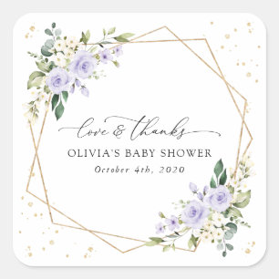 Lila Blumen, Weiße Blumen, Boho, Babyparty Quadratischer Aufkleber