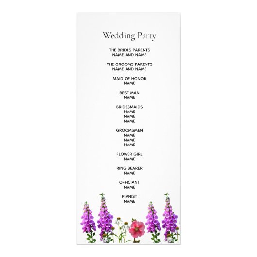 Lila Blumen Weißes Hochzeitsprogramm Werbekarte (Hinten)