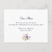lila Blumen werden Sie meine Bridesmaid-Karte sein Einladungspostkarte (Rückseite)