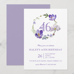 Lila Blumen Wildblume Vintage 46. Geburtstag Einladung