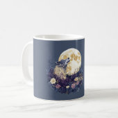 Lila Blumen Wolf Vollmond Kaffeetasse (Vorderseite Links)