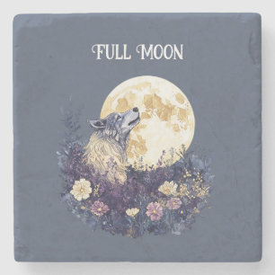 Lila Blumen Wolf Vollmond Steinuntersetzer
