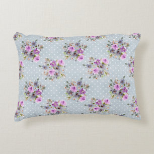 Lila Blumenaquarell Blau-Weiß-Pünktchen Dekokissen