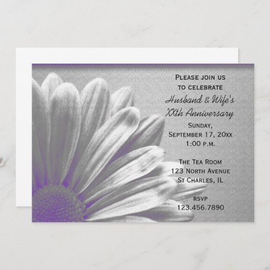 Lila Blumenausstellungen Hochzeitstag Party Einladung (Vorne/Hinten)