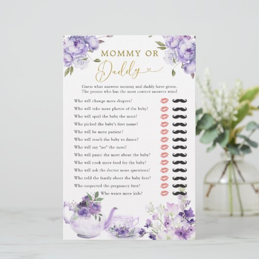 Lila Blumenbaby-Dusche Tee Party Mommy oder Daddy (Stehend Vorderseite)