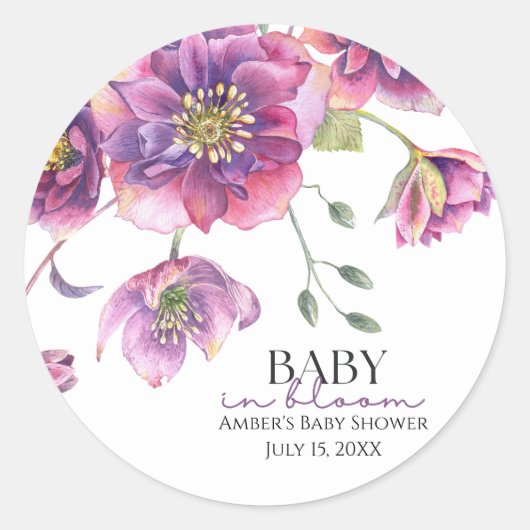 Lila Blumenbaby in Bloom Baby Shockaufkleber Runder Aufkleber (Vorderseite)